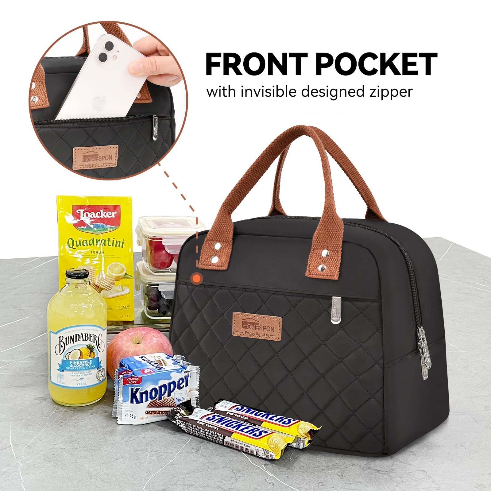 HOMESPON Insulated Lunch Bag for Women Men Adults Lunch Tote with Front Pocket Lunch Box Container Cooler Bag for Work Picnic