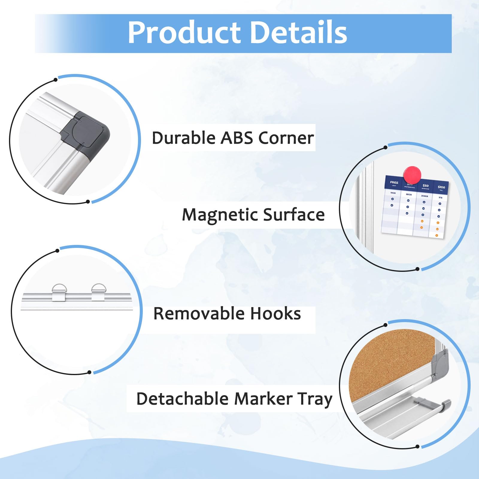 AMUSIGHT Double-Sided Combination Magnetic White Board & Cork Board, 24" x 18" Dry Erase Board & Cork Board Combo for Wall, Hanging Whiteboard for Planning, Kitchen, Memo, School, Home, Office