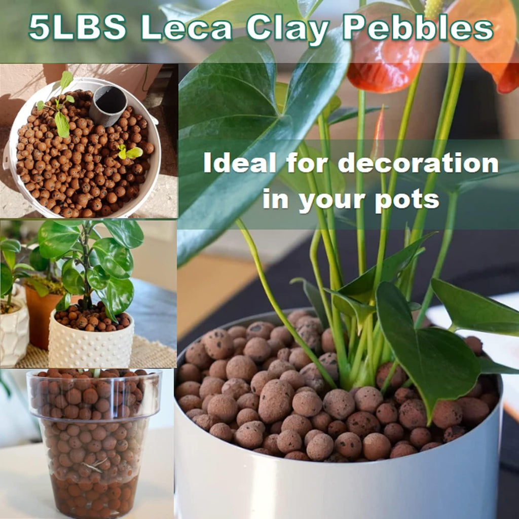 Erilolen 5LBS Clay Pebbles for Indoor Plants - Expanded Clay Pellets Leca Balls Grow Media for Orchids Gardening Aquaponics, Hydroponics Supplies for Drainage Decoration, 8mm-10mm