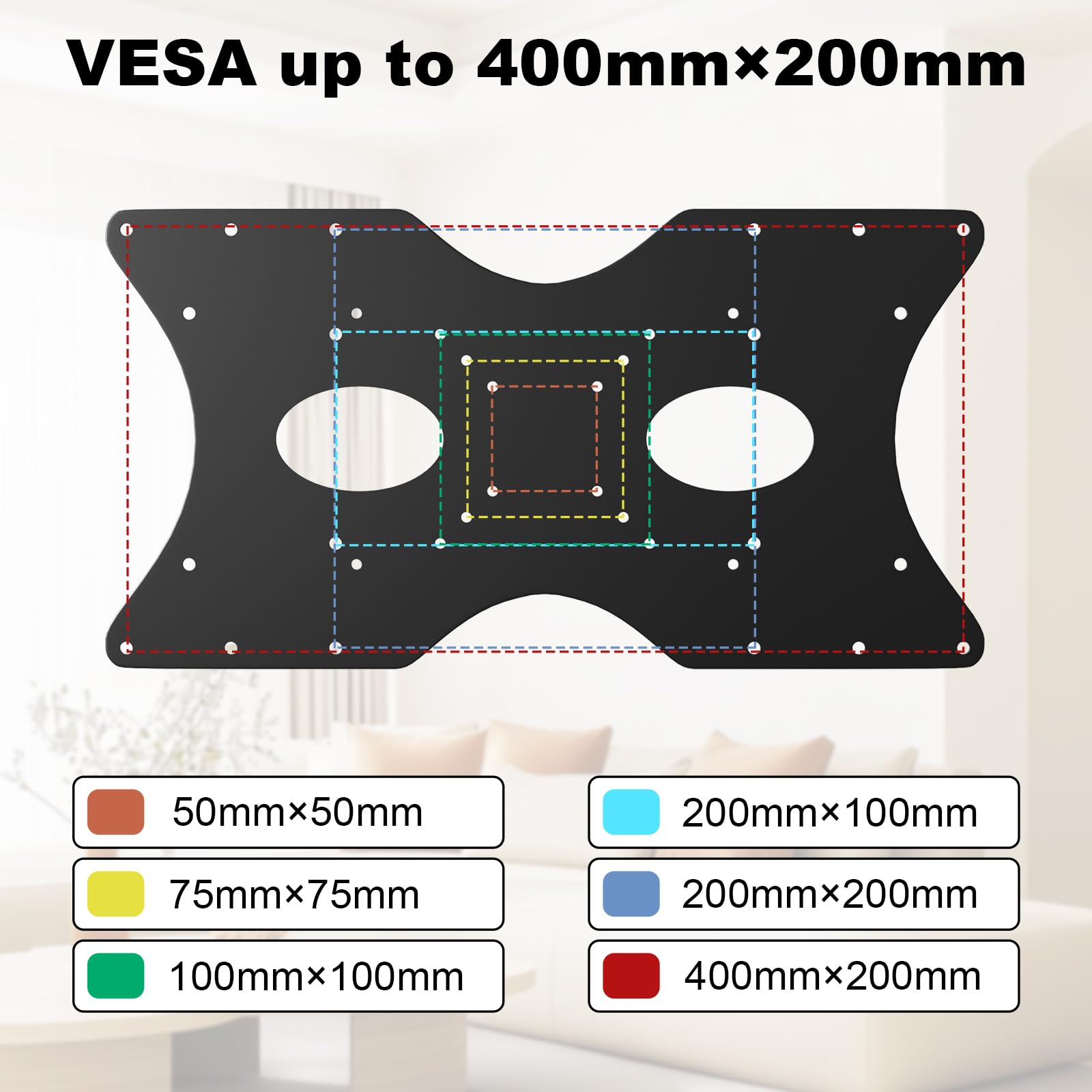 IMtKotW Steel VESA Mount Adapter Plate Bracket for Screens 32" to 55" LED LCD，Monitor and TV Mount Extender Conversion Kit Allows 100x100, 200x200 Convert to 400 x 200 mm Patterns