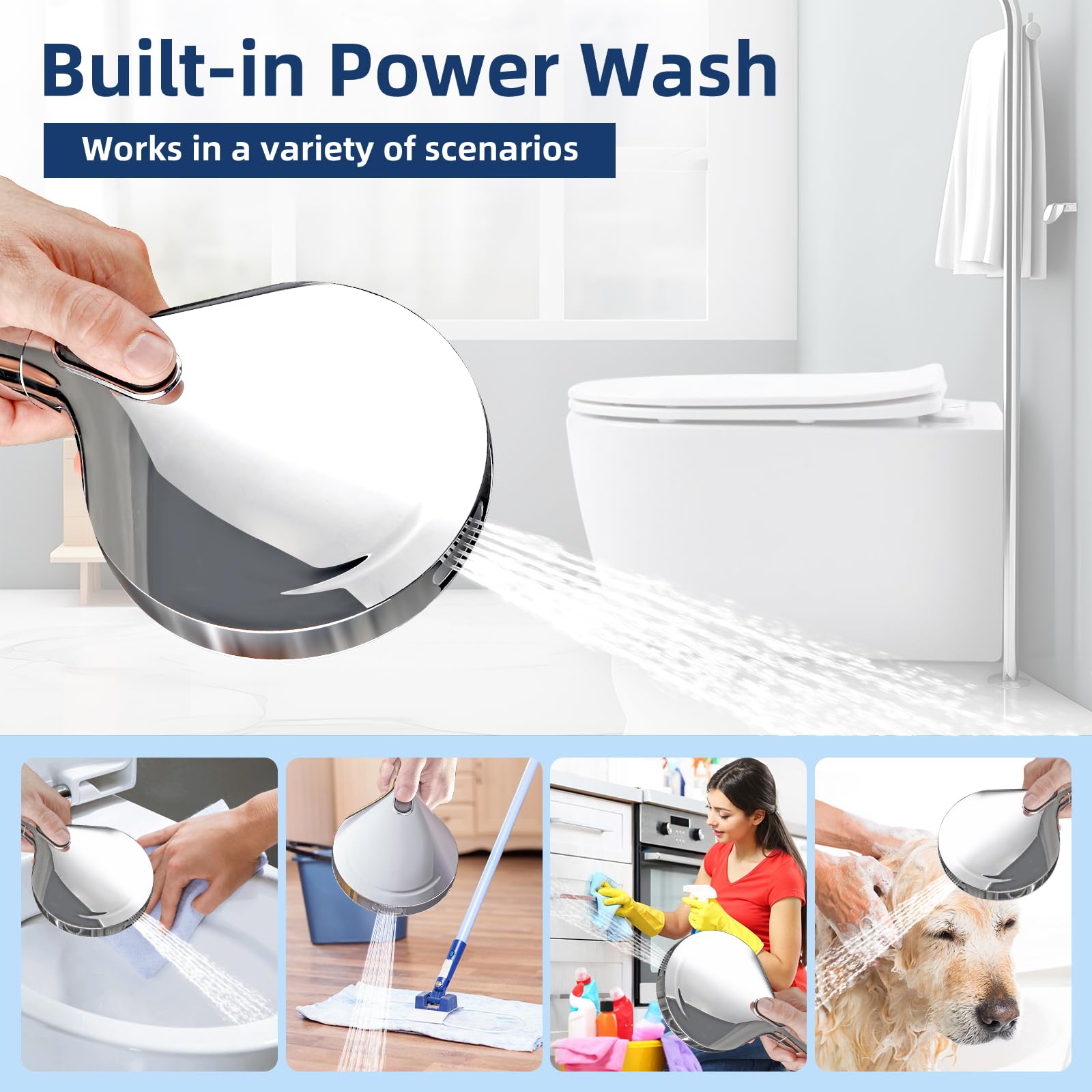 Filtered Shower Head, High Pressure 9 Spray Mode Showerhead - Built in Power Wash for Clean, Showerhead with Filters for Hard Water Remove Chlorine and Harmful Substance(Chrome, 3 Filters)