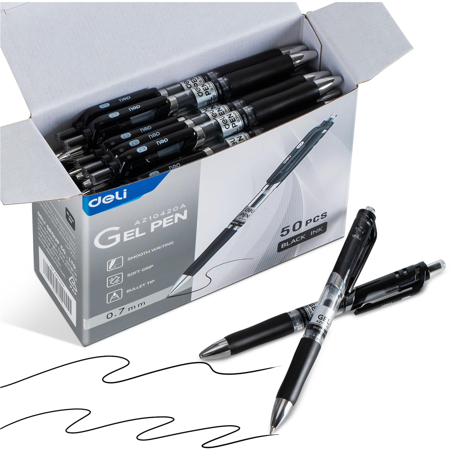 Deli Gel Pens, 50 Pcs Retractable Pens Black Ink, Medium Point Pen 0.7mm, Smooth Writing, Fast Dry, No Bleed for Journaling Note Taking, Home School Office Supplies