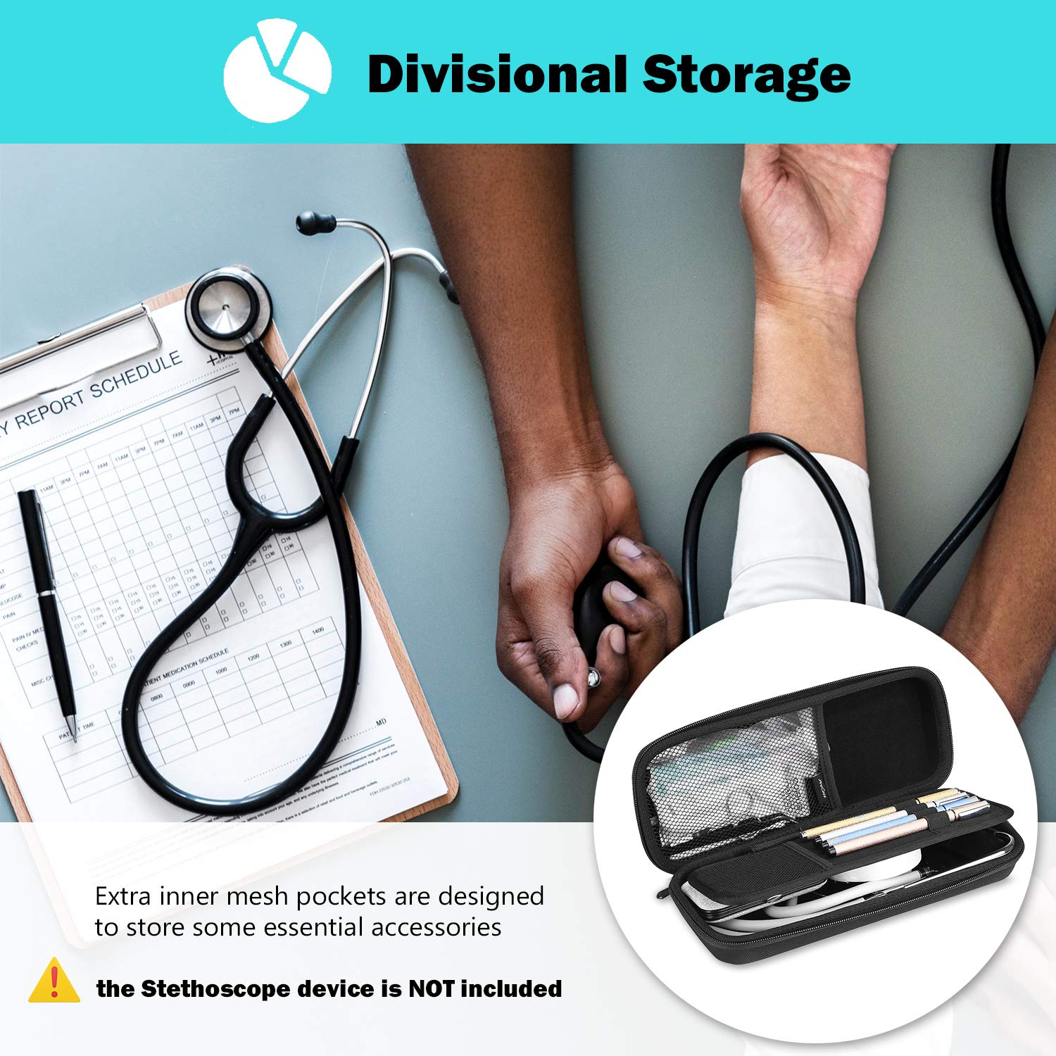 ProCase Hard EVA Stethoscope Case, Shockproof EVA Travel Carrying Case Storage Bag for 3M Littmann/Omron/ADC/Dixie EMS Stethoscope, with Extra Mesh Pockets for Small Accessories -Black