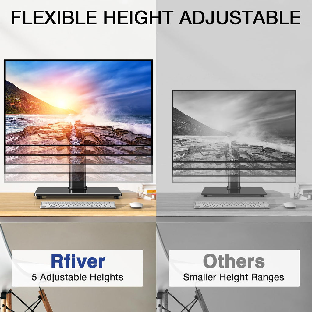 Rfiver Single Monitor Stand for Desk with Swivel/ 5 Height Adjustable, Computer Monitor Riser for 13-32 inch Screens, Hold up to 22 lbs, Max VESA 100 x 100mm for Home Office & Gaming Setup