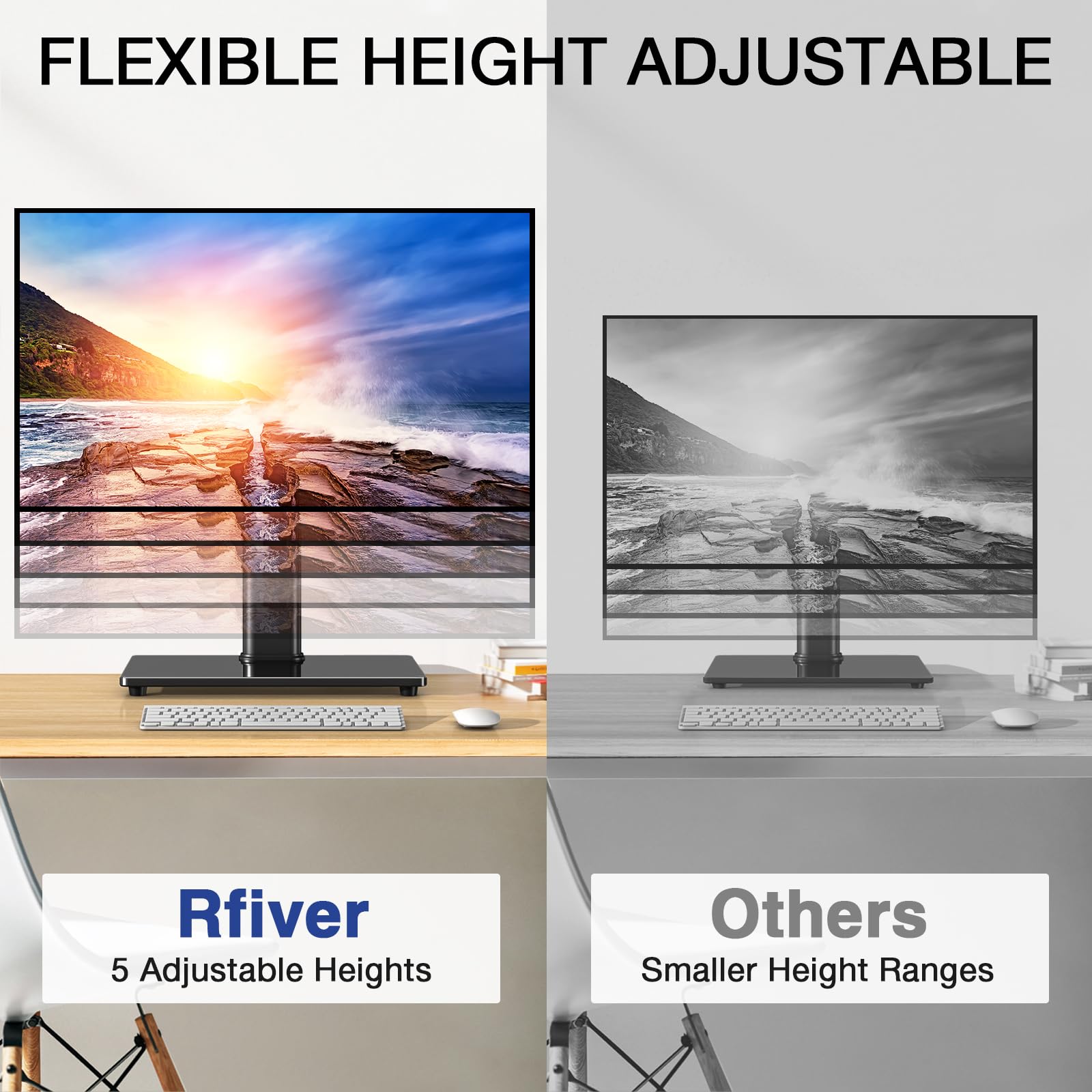 Rfiver Single Monitor Stand for Desk with Swivel/ 5 Height Adjustable, Computer Monitor Riser for 13-32 inch Screens, Hold up to 22 lbs, Max VESA 100 x 100mm for Home Office & Gaming Setup