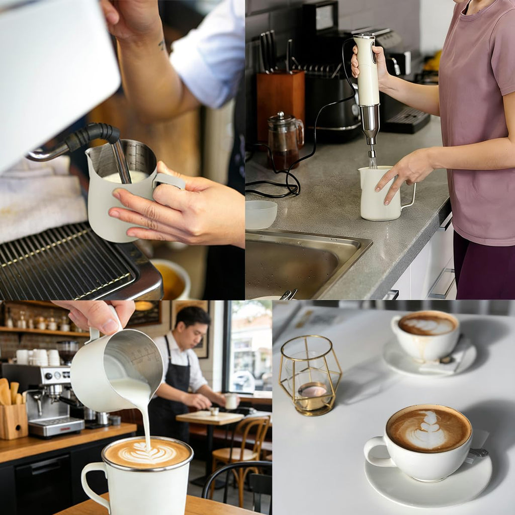 Uhuida Milk Frother Cup, 12oz/350ml Milk Pitcher, Thickened 304 Stainless Steel Milk Frothing Pitcher for Espresso Coffee, Milk(White)