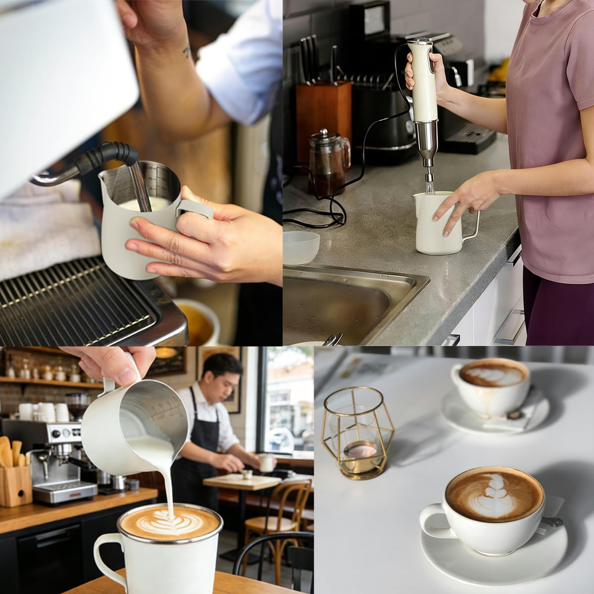 Uhuida Milk Frother Cup, 12oz/350ml Milk Pitcher, Thickened 304 Stainless Steel Milk Frothing Pitcher for Espresso Coffee, Milk(White)
