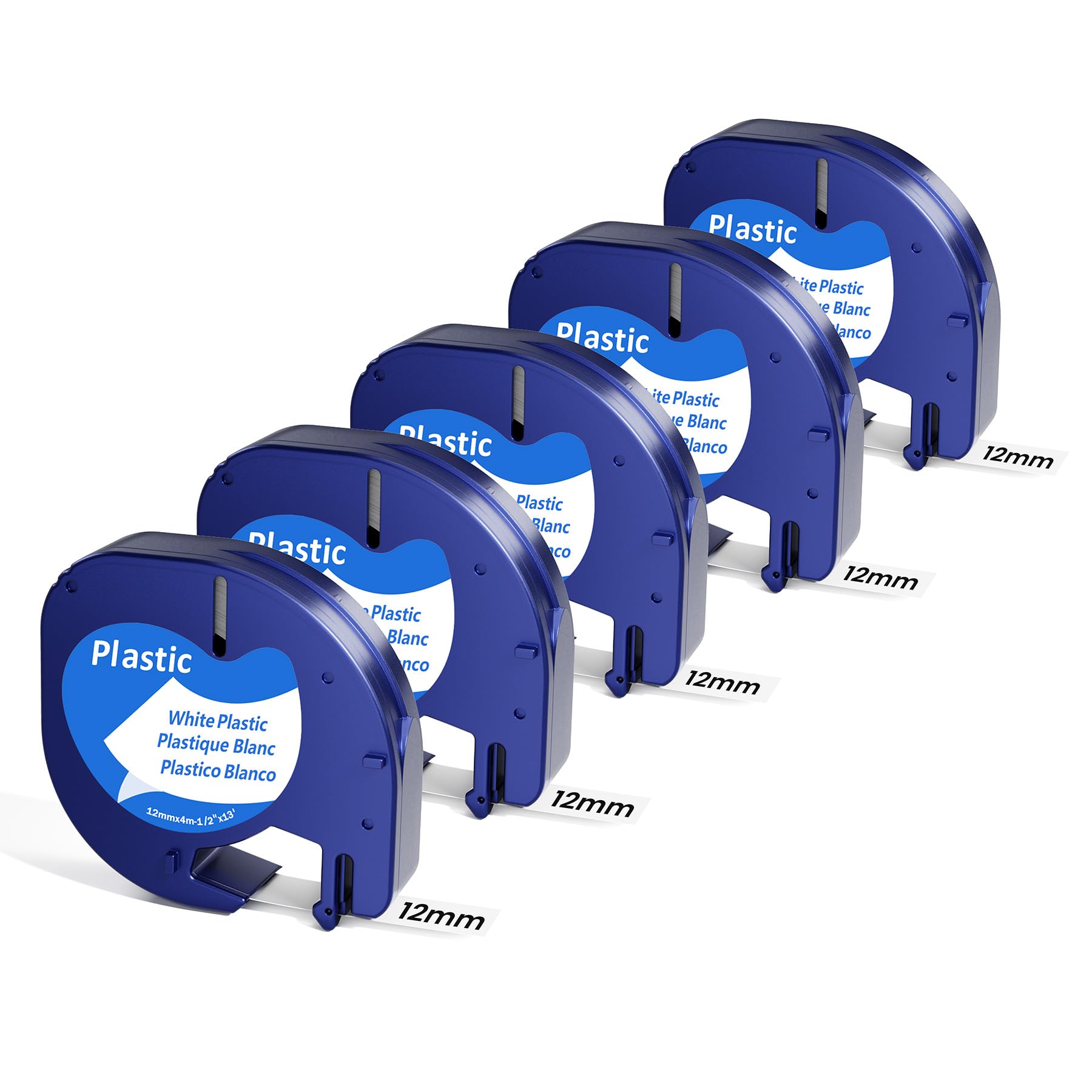 Freshworld Replace for Dymo Label Maker Refill White Plastic LetraTag Tape 1/2In x 13Ft 91331(S0721610) Compatible with Dymo LetraTag Refills for Letratag Label Maker LT-100H LT-100T Plus LT-200B,5-PK
