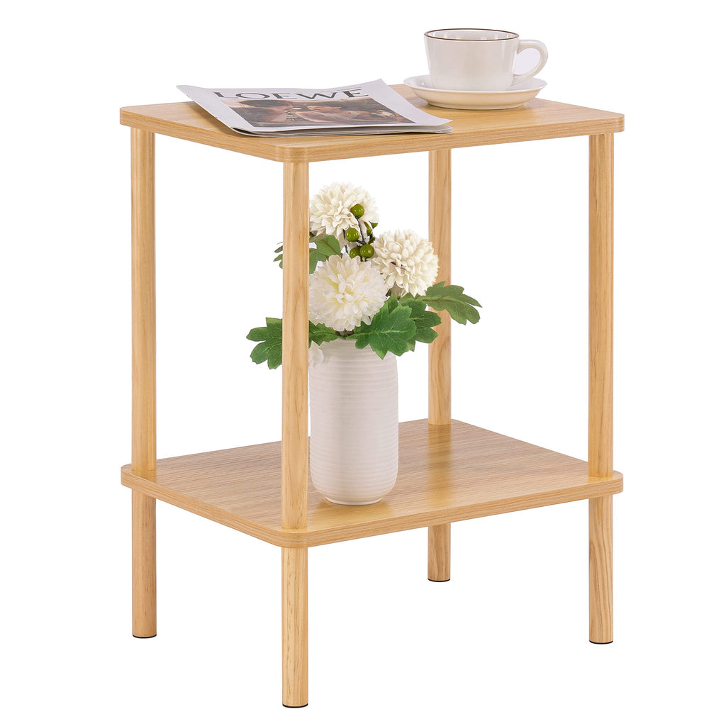 Apicizon 2 Tier End Table, Boho Side Table with Storage Shelf, Nightstand Bedside Table for Small Spaces, Bedroom, Living Room, Entryway, Farmhouse, Easy Assembly,Natural