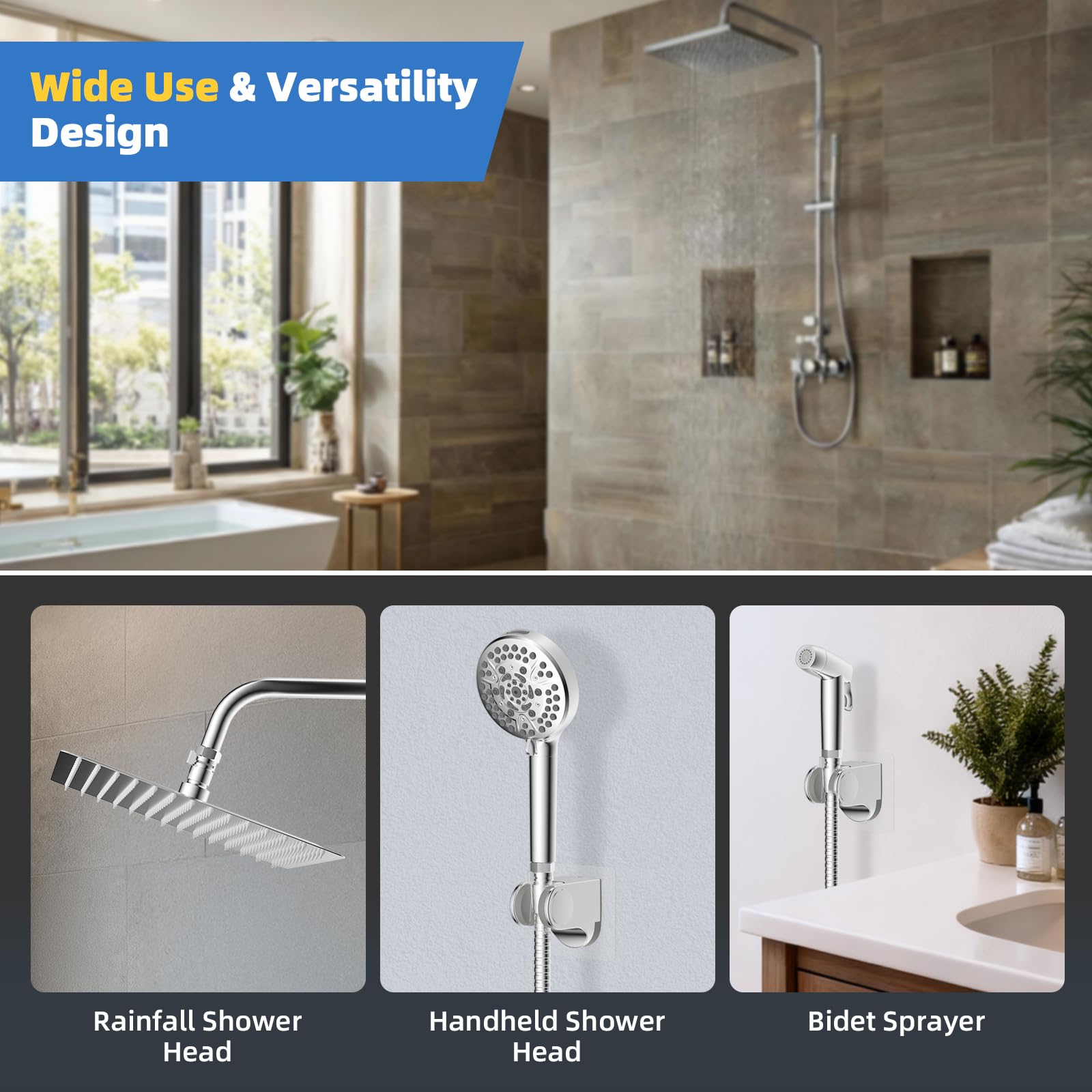 Hibbent All Metal 2 Pack Shower Head Flow Control Valve, G1/2 Brass Shut-Off Valve with Metal Handle Lever, Shut Off Water Flow Control Regulator for Handheld Shower, or Bidet Sprayer, Chrome