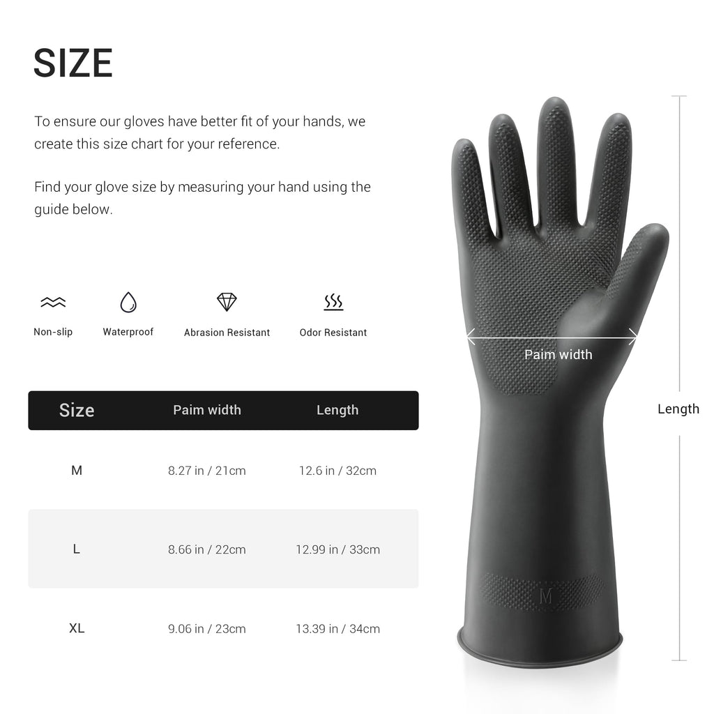ThxToms 3 Pairs Dishwashing Gloves, Reusable Latex Cleaning Gloves for Housework Kitchen Bathroom, Durable Flexible & Anti-slip, Smooth Comfortable Lining, Extra Large, Black