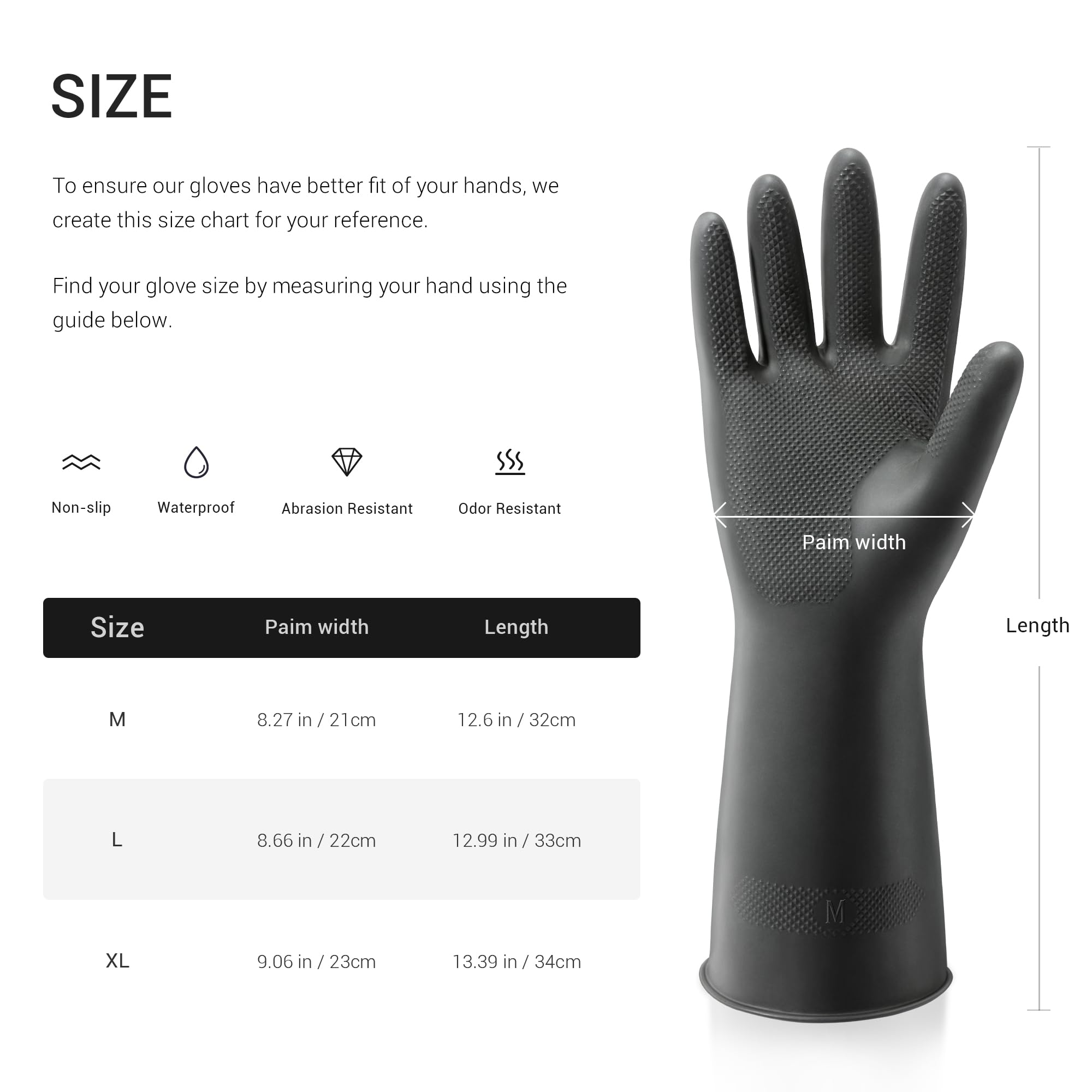 ThxToms 3 Pairs Dishwashing Gloves, Reusable Latex Cleaning Gloves for Housework Kitchen Bathroom, Durable Flexible & Anti-slip, Smooth Comfortable Lining, Extra Large, Black