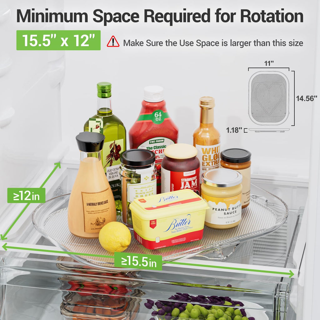 LAMU 14.56''x11'' Lazy Susan Turntable Organizer for Refrigerator, Clear Rectangle Lazy Susan, Condiment Organizer for Fridge Organizers and Storage, Cabinet, Pantry, Countertop, 1 Pack