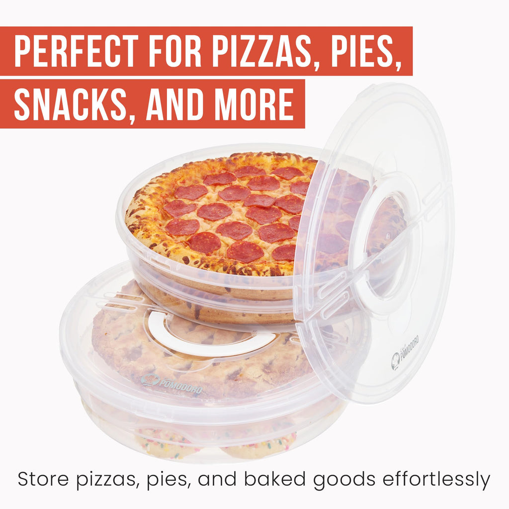Chef Pomodoro Pie Carrier for 2 Pies 12-Inch, Multi Pie Carrier With Lid and Handle, Pizza Holder With Lid, Reusable Pizza Storage Container for Transport, Stackable Food Keeper, Dough Box, 2 Pack