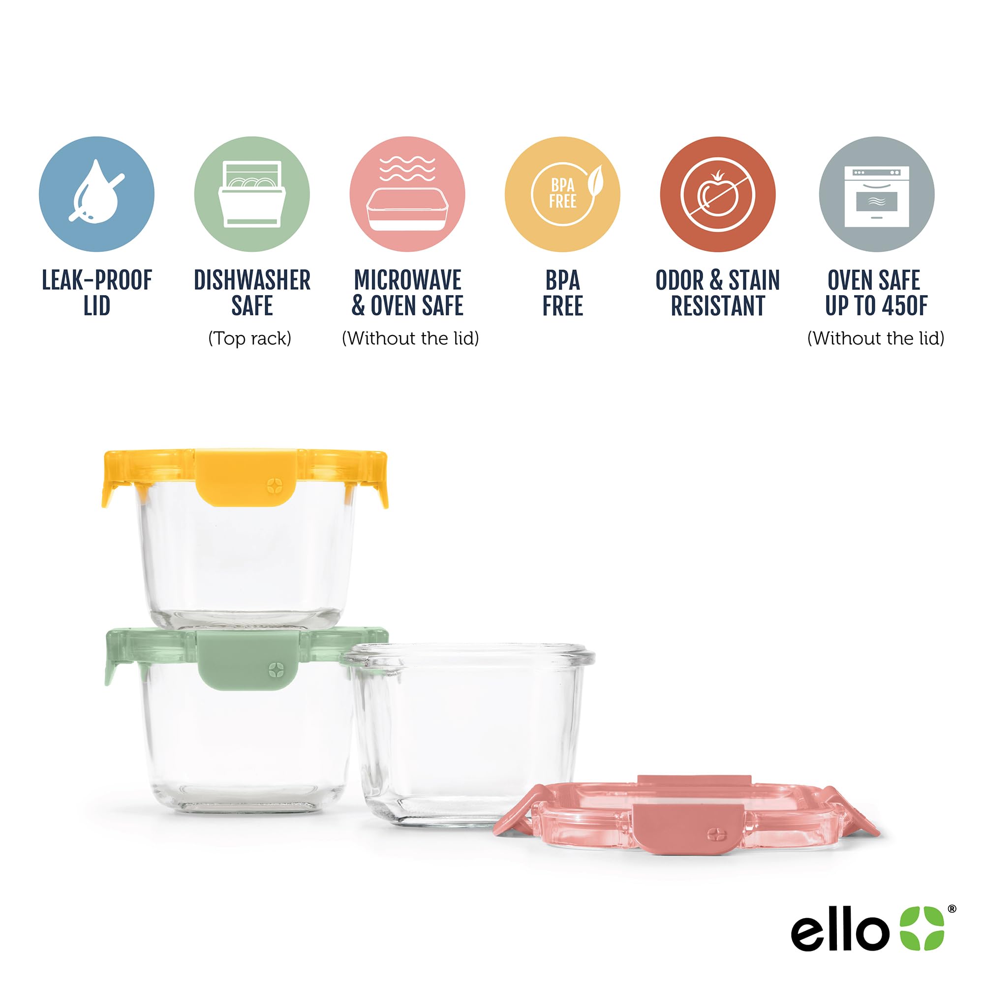 Ello Color Lock 2 Cup 6PC, 3 Pack Glass Meal Prep Sets Leak-Proof Glass Food Storage Containers with Airtight BPA-Free Plastic Lids, Dishwasher, Microwave, and Freezer Safe, Desert Festival