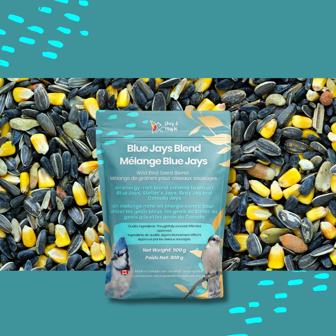 Blue Jay Bird Food – Chirp & Maple Blue Jays Blend, Premium Bird Seed with Peanuts, Corn & Sunflower, Feed for Jays, Steller's Jays & Canada Jays, 900g