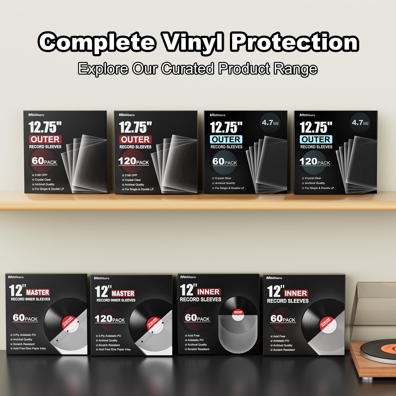 60 Vinyl Record Sleeves Outer, 4.7 Mil Crystal Clear Vinyl Record Sleeves, 12.75'' x 12.75'' Record Sleeve Compatible with Single and Double LP Album Covers
