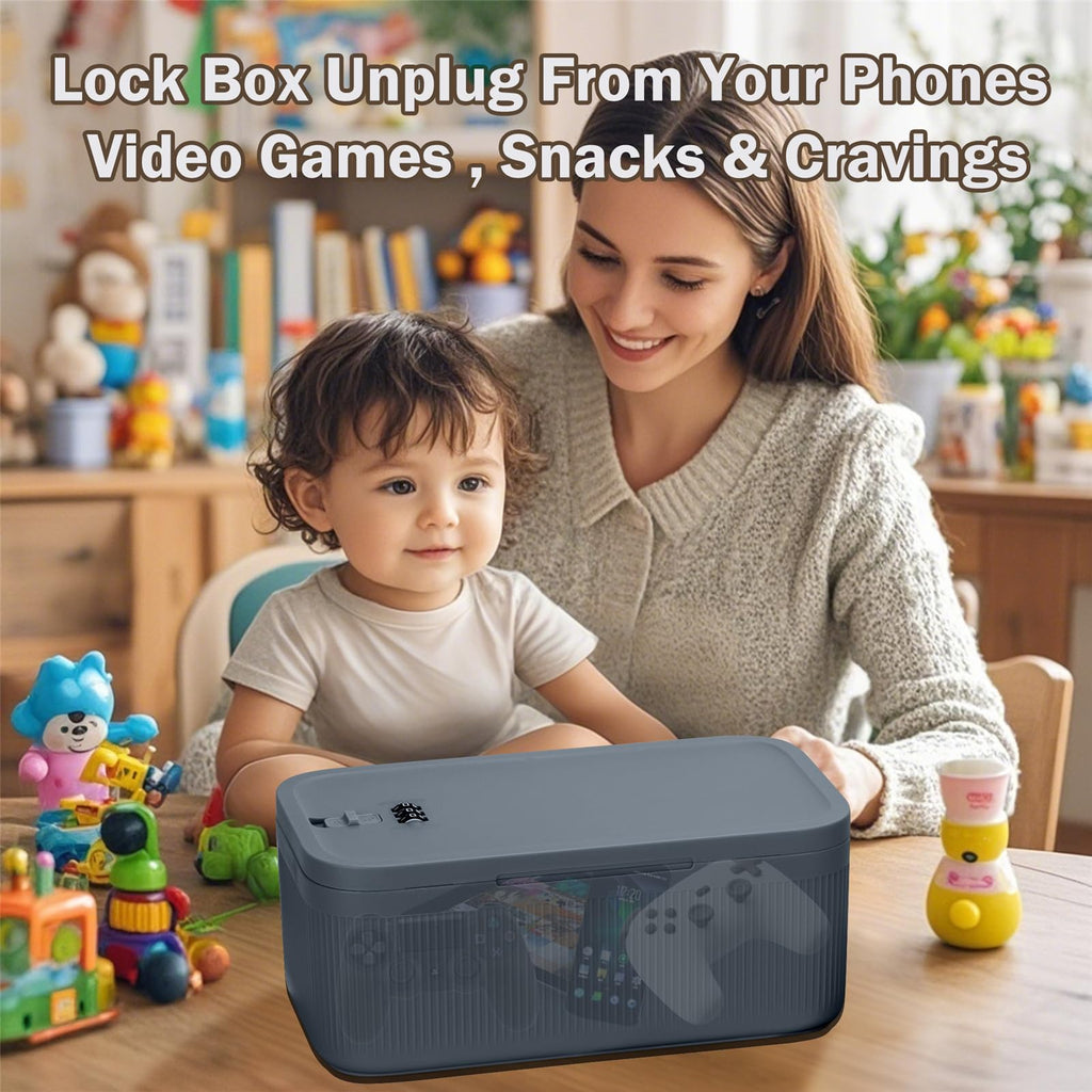 GLOQESEN Lockable Storage Box, Medicine Safe Small Lock Box, Cell Phone Locked Jail, Food Fridge Containers Bin for Personal Home Office Organization Travel Gift (Gray)
