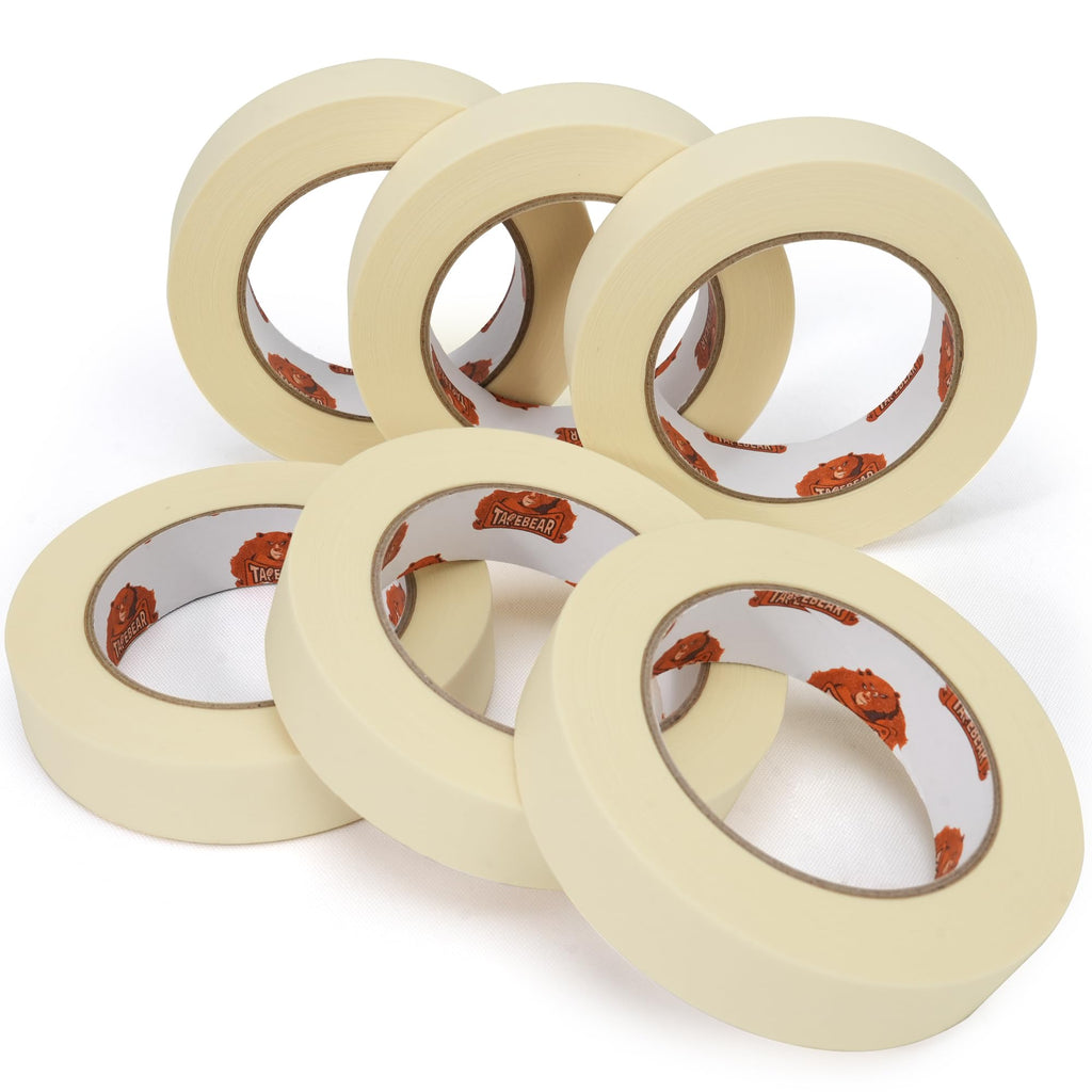 TAPEBEAR General Purpose Masking Tape 1 Inch, 25mm x 55m, Beige White Painters Tape for Painting, Labeling, DIY Arts Crafts, Home Office School Projects, 6 Rolls
