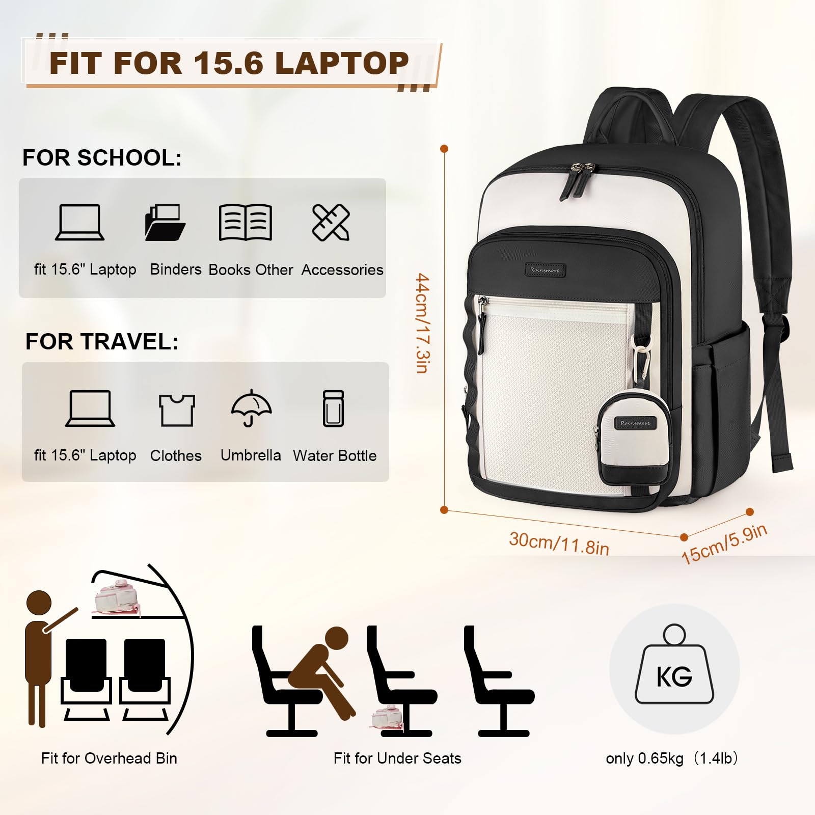 Backpack for Women 15.6 Inch Travel Laptop Backpack Waterproof School Backpack Lightweight Carry on Backpack for Business College, Black