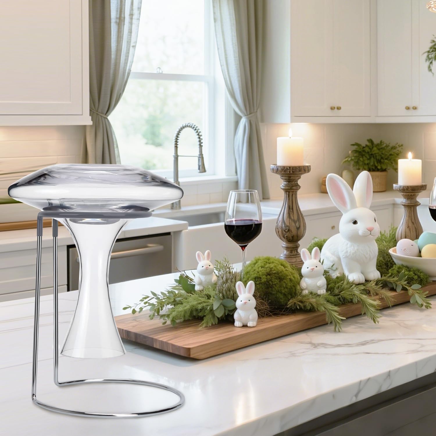 Wine Decanter Drying Stand with Rubber Coated Top to Prevent Scratches, Wine-Decanter Drying Rack for Standard Large Wine Decanters, Decanter Cleaner Includes Cleaning Brush & Decanter Cleaning Beads