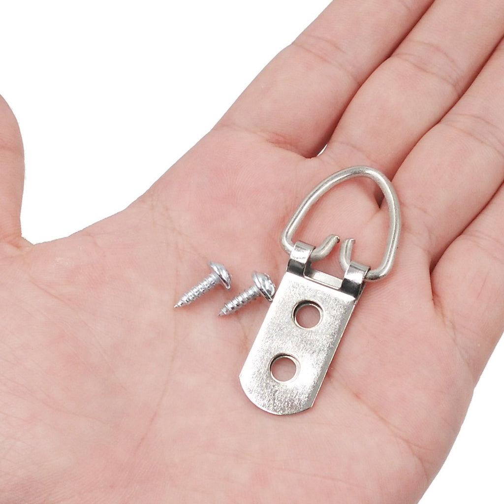 Comdox D Ring Picture Hangers with Screws - 50 Pack Pro Quality Heavy Duty Picture Hooks - 2 Hole, Picture Frame Hardware