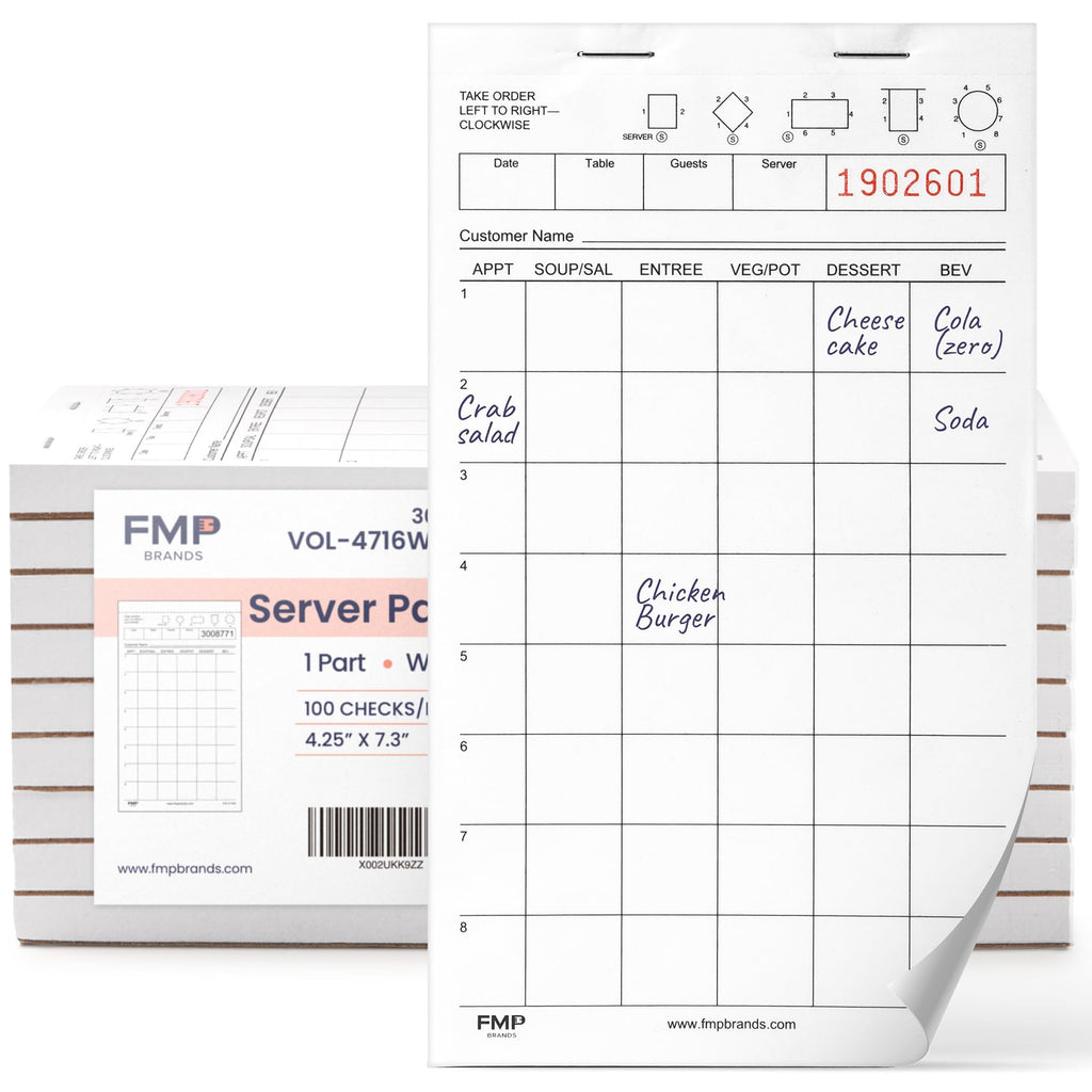 FMP Brands (500 Sheets) Server Note Pads Paper, Guest Check for Servers, Guest Check Pads, Order Pads for Servers, Waitress Notepads, Server Pads for Restaurant, Bar, Cafe, 5 Pads, 100 Sheets/Pad