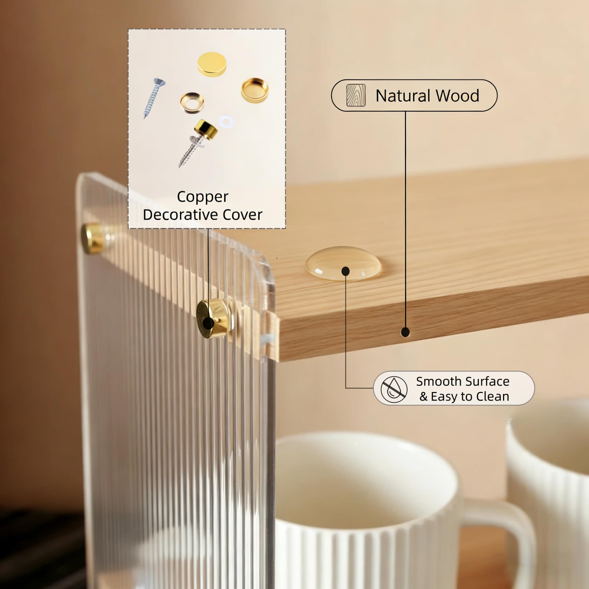 Coffee Station Organizer 2 Tier,Solid Wood Mug Shelf for Coffee Bar,Matcha Station,Tea Storage -2 Tier Countertop Coffee Bar Stand Holds Mugs,Beans,Syrup,Cups (Vertical Grain, 15.4"L x 5.7"W x 8.2H)