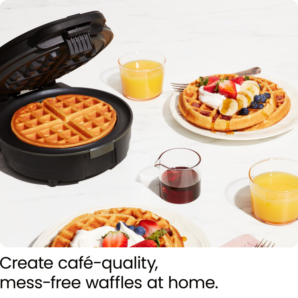 Chefman Anti-Overflow Belgian Waffle Maker w/ Shade Selector, Temperature Control, Mess Free Moat, Round Iron w/ Nonstick Plates & Cool Touch Handle, Measuring Cup Included, Black