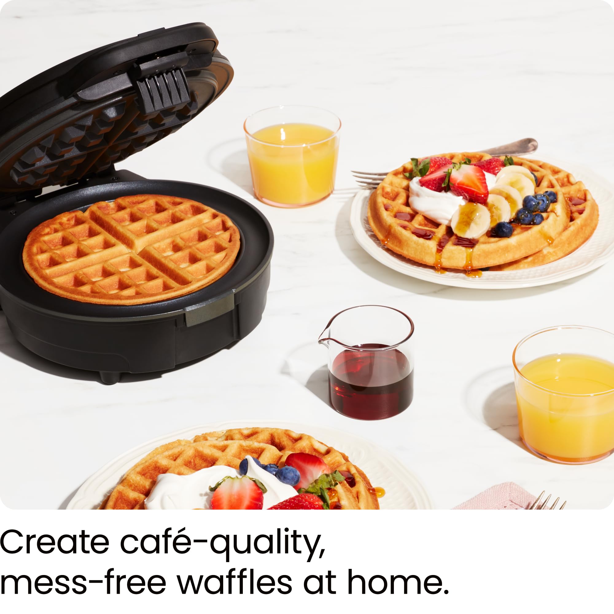 Chefman Anti-Overflow Belgian Waffle Maker w/ Shade Selector, Temperature Control, Mess Free Moat, Round Iron w/ Nonstick Plates & Cool Touch Handle, Measuring Cup Included, Black