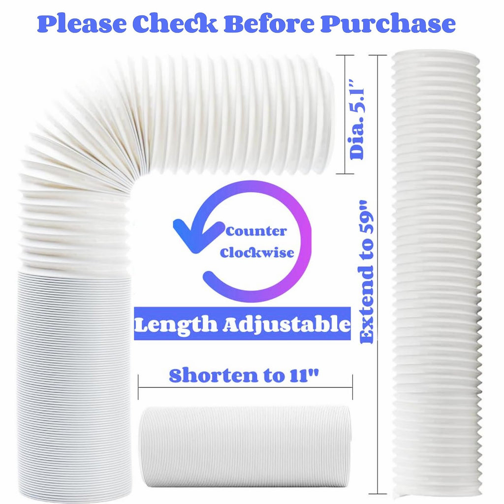 Portable Air Conditioner Hose, 5.1 Inch Diameter Counter Clockwise AC Hose Exhaust Vent Length up to 59", Universal Portable AC Exhaust Hose Air Conditioner Parts & Accessories (Hose - 5 inch)