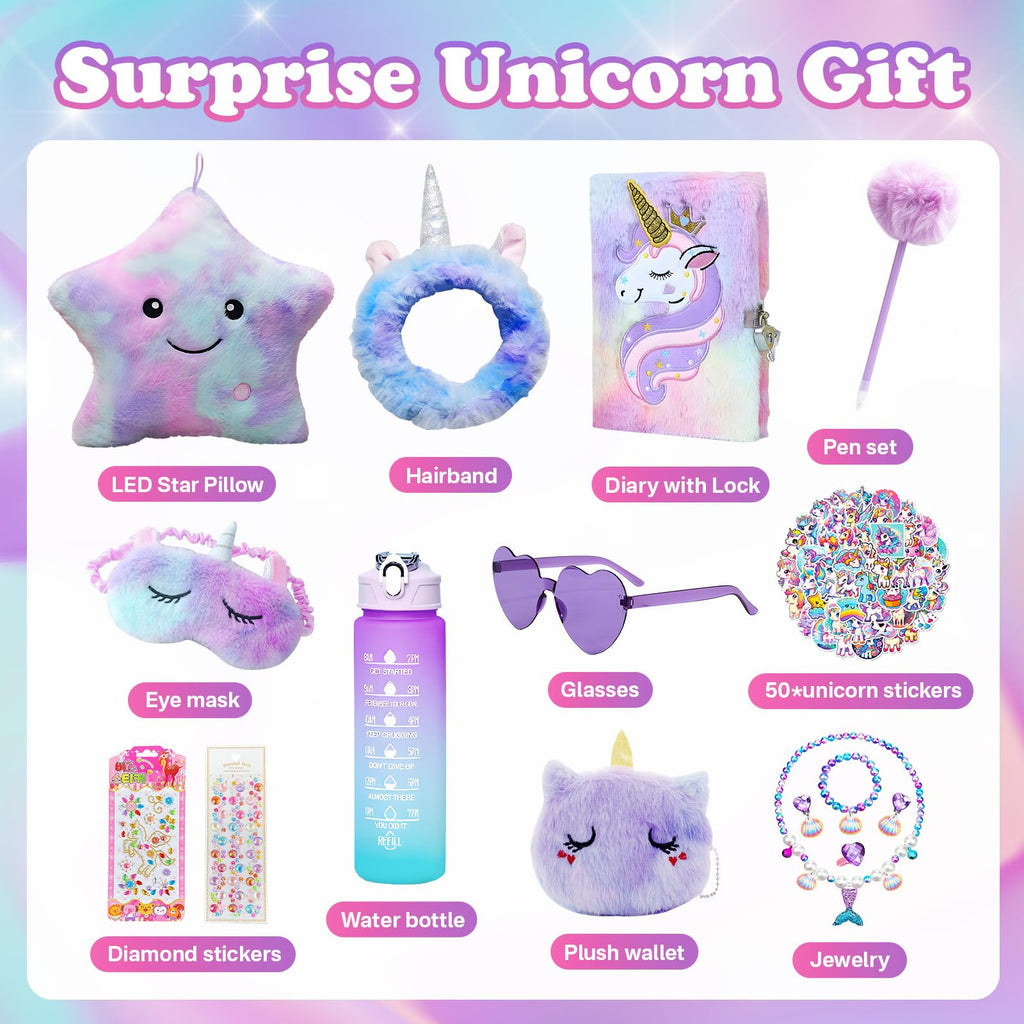 Unicorn Gifts Toys for Girls Kids Party Favors Kindergarten Graduation Gifts Birthday Gifts for Girls Age 3 4 5 6 7 8 9 10+Years Old Halloween Thanksgiving Christmas Age 6-8 Box Stuffed Diary