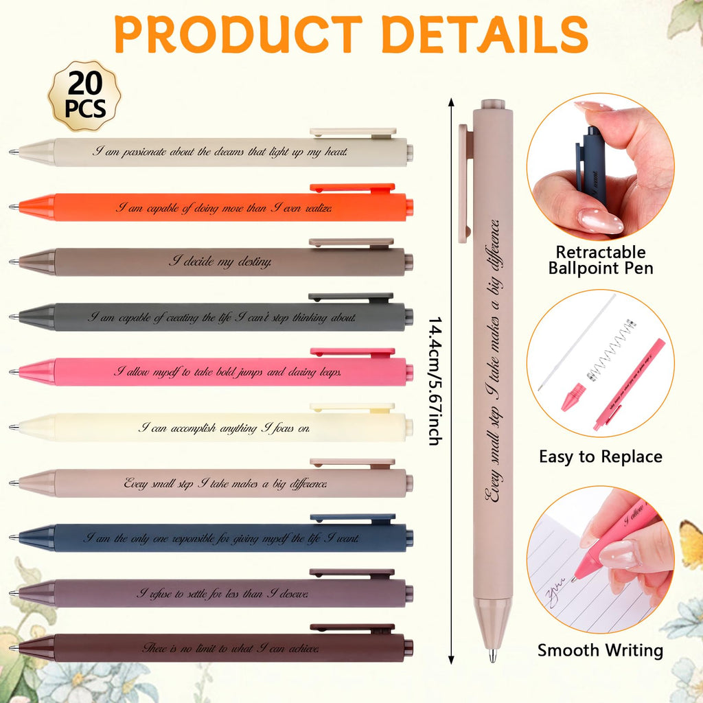 40 Pcs Motivational Pens Inspirational Notepads Set Positive Affirmation Gift Set Motivational Notebook with Inspirational Ballpoint Pen Bulk for Office School Staff Coworker Teacher Prizes Supplies
