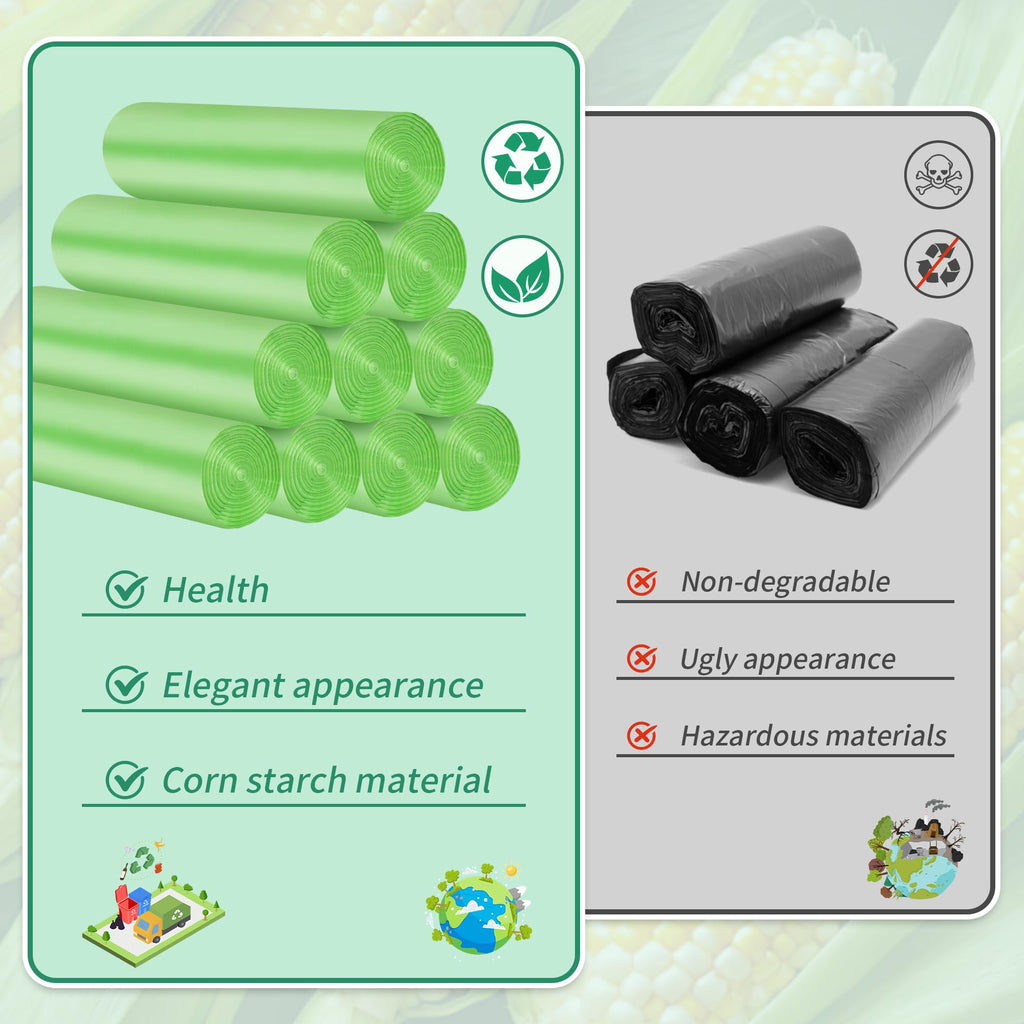 2.6 Gallon Compost Small Trash Bags, 200 Counts Biodegradable Bin Liners Garbage Bags, Thickened Mini Compostable Degradable Recycling Bags for Kitchen, Bathroom, Office (2.6 Gallon 200Pack)