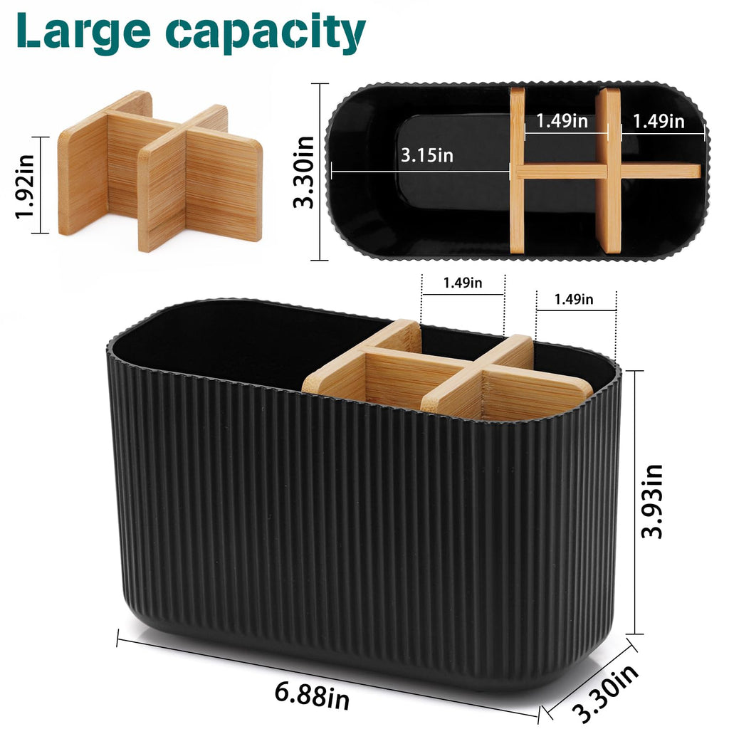 GFWARE Black Toothbrush Holder Bathroom Organization - 5 Slots Bamboo Toothbrush Holders for Bathrooms Countertop Accessories Kids Tooth Brush Holder for Bathroom Organizers and Storage