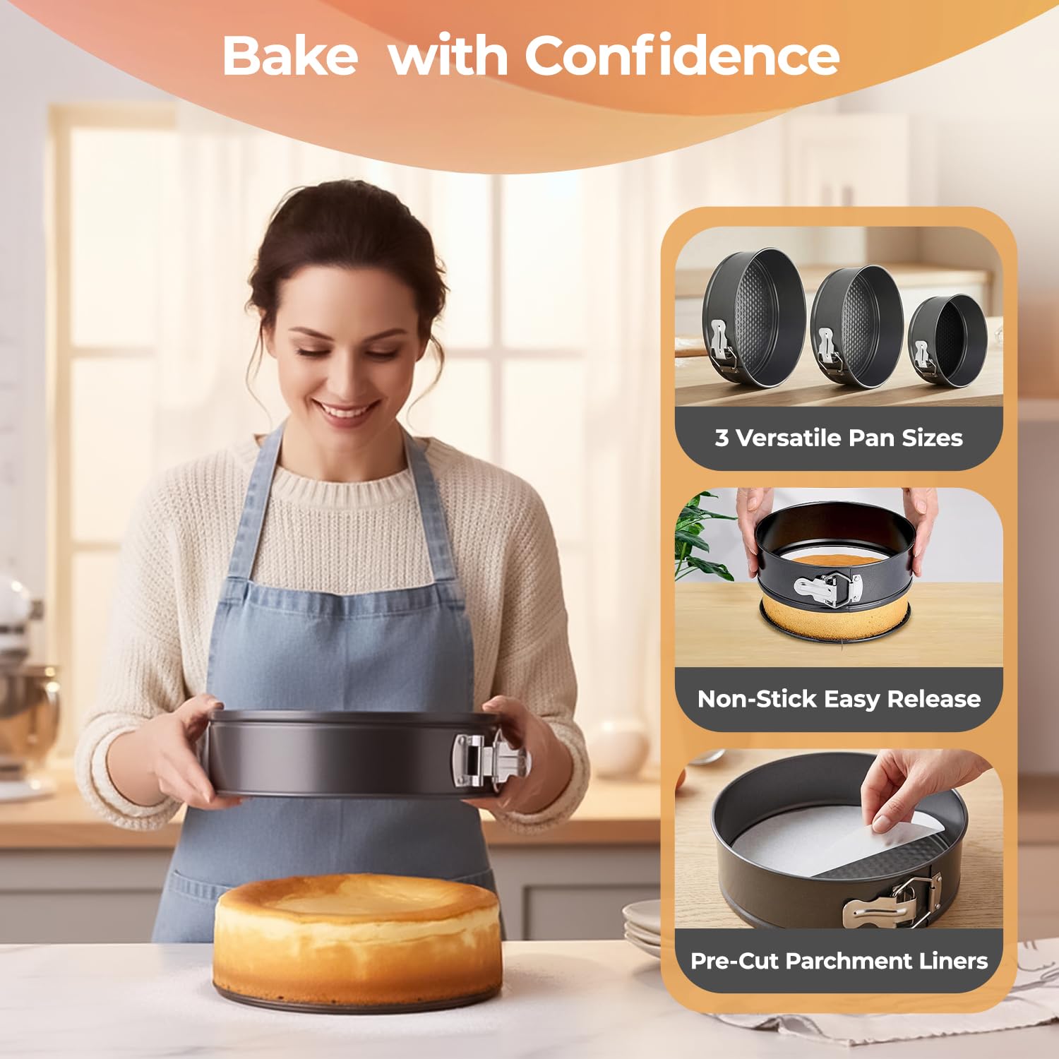 Cake Pans with Baking Supplies | 100 Pcs Springform Pan Set Includes 3 Round Non-Stick Moule a Gateau (4,7,9 inches Baking Pan)-Icing Tips-Leveler–Leak Proof Cheesecake Pan-Baking Set & EBook By RFAQK