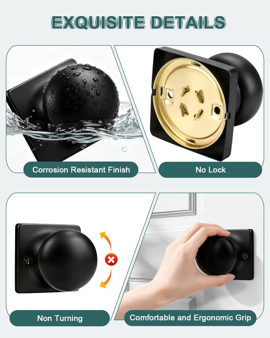 GOBEKOR 2 Pack Dummy Door Knob Interior Matte Black Dummy Door Knobs Round Keyless Stainless Steel Single Side Door Knobs for French Doors