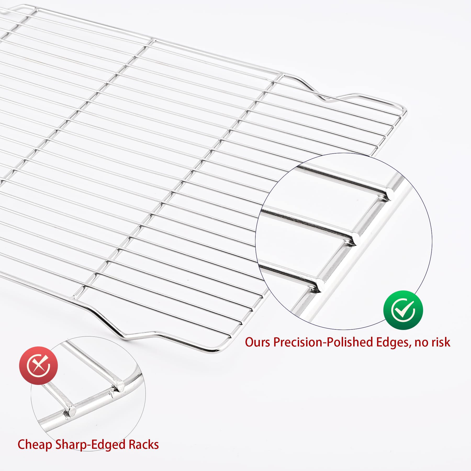 Mlintech Cooling Rack,2-Pack Heavy-Duty Stainless Steel Wire Rack for Cooking - Oven Baking Rack for Half Sheet Pans, Bread, Dishwasher Safe & Non-Toxic Metal Grates (16.5"x11.5"x0.6")