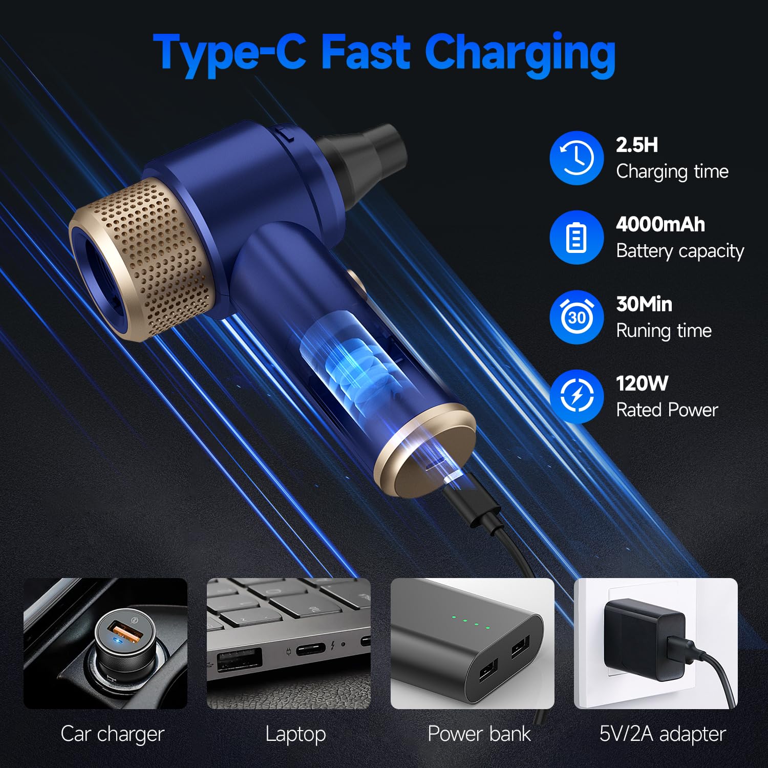 Car Vacuum Cleaner,16000PA New Handheld Vacuum Cleaner Cordless Powerful,7 in 1 Portable Vacuum Claner with LED Light, Dual Filters, One-Touch Empty for Pet Hair, Home, Office