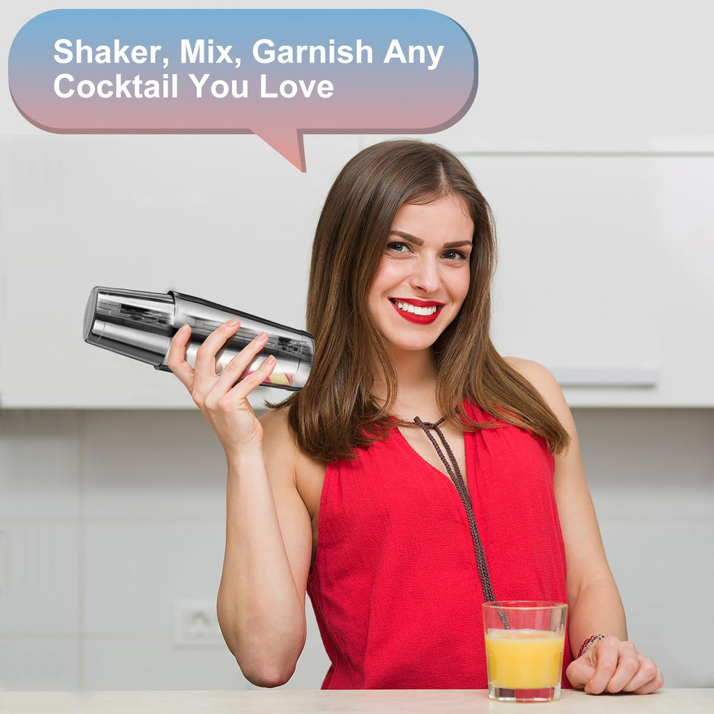 Boston Cocktail Shaker Set|8pcs Cocktail Making Set Stainless Steel Shakers|Bartender Kit Bar Tool Set with Strainer, Pourers, Muddler, Double Jigge (Boston Cocktail Shaker)