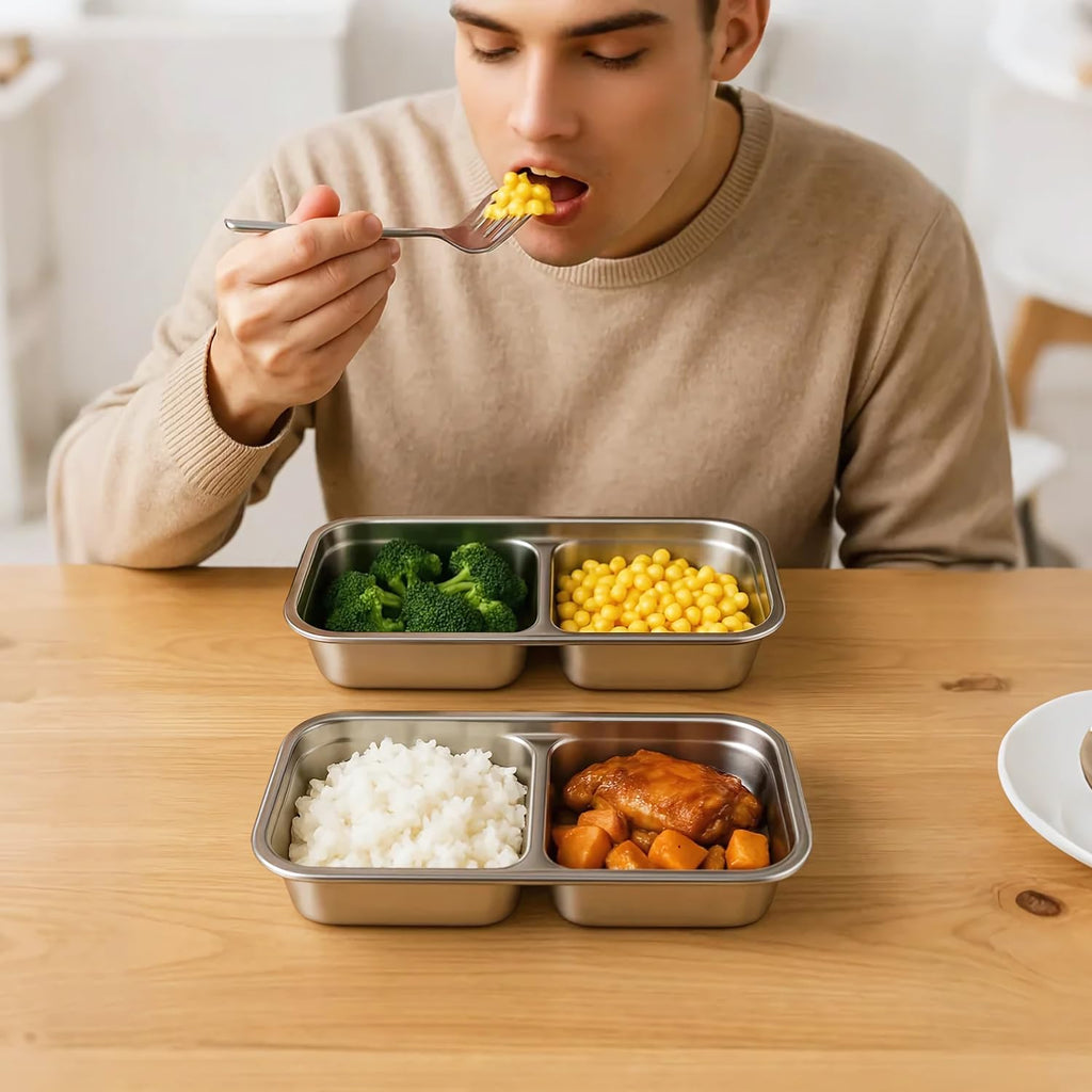 Hotbird Reusable Stainless Steel Snack Containers with Lids for Kids Todder Adults Double Compartment Grab and Go Food Storage Snackle Box Container,16 oz, 4 Pack, BPA Free