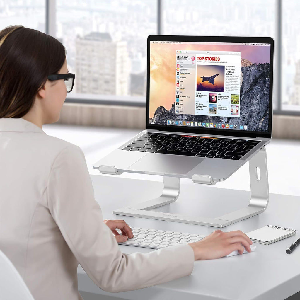 Laptop Stand, OMOTON Laptop Mount, Aluminum Laptop Holder Riser Stand for Desk, Compatible with MacBook Air/Pro, Dell, HP, Lenovo and All Laptops (10-15.6 inch),Silver