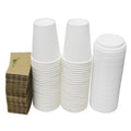 Durable White Paper Hot Coffee Cups with Cappuccino Lids and Protective Corrugated Cup Sleeves, Qty of 50 (White 12oz)