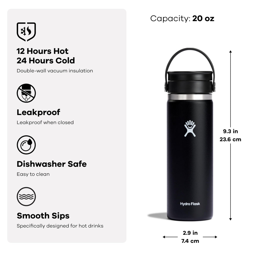 Hydro Flask 20 Oz Stainless Steel Wide Mouth Hot Water Bottle with Flex Sip Lid, Agave Green