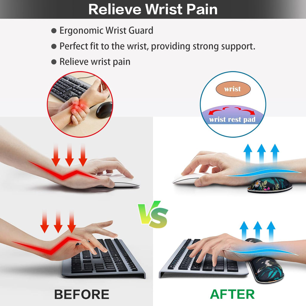 Mouse Pad, Large Gaming Mouse Pad with Wrist Rest, 4in1 XXL Desk Mat+Keyboard Wrist Rest+Wrist Support+Cup Coaster Set Ergonomic Floral Computer Desk Arm Wrist for Decor Home Office Women