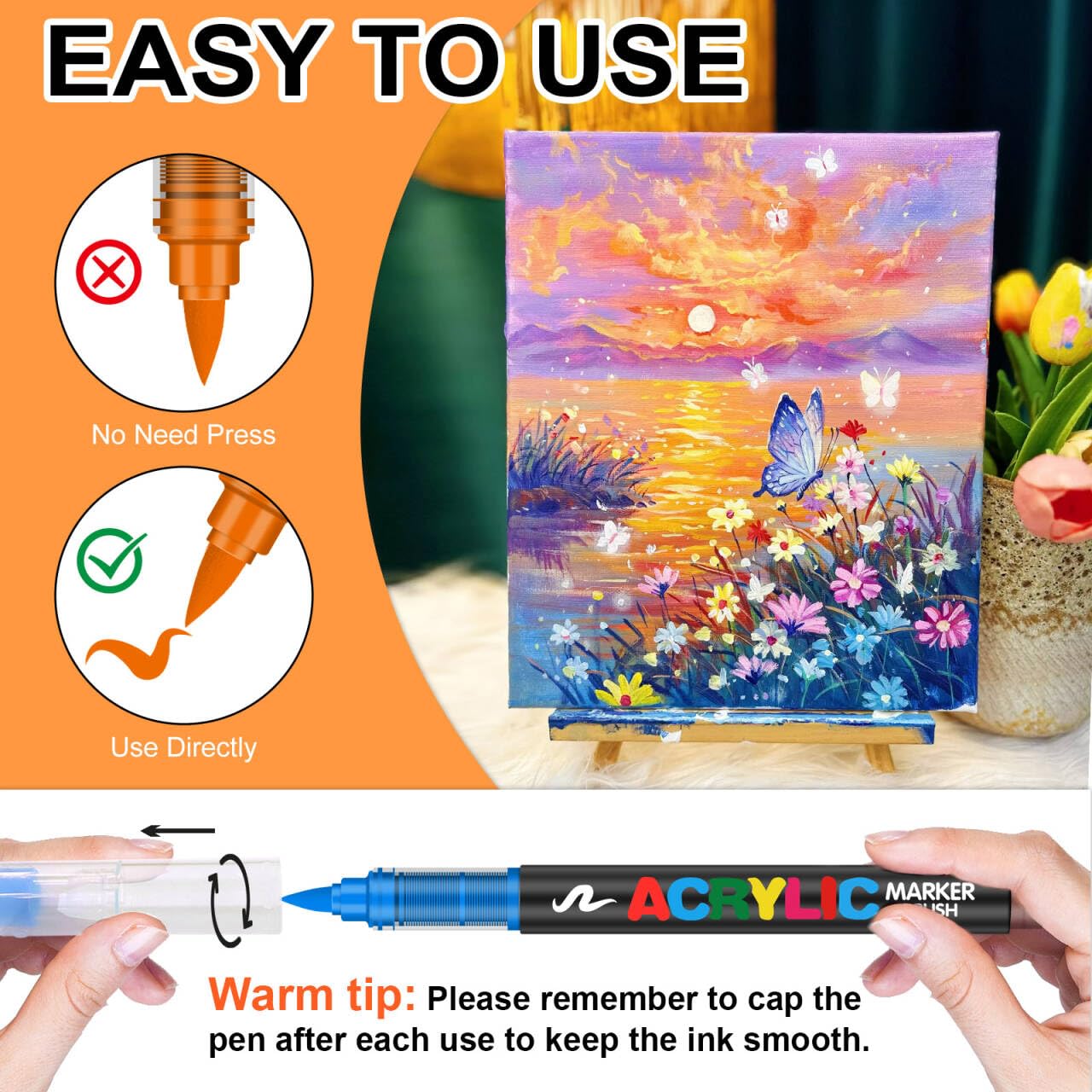 72 Colors Soft Brush Tip Acrylic Paint Markers Set, Pens for Rock, Wood, Fabric, Canvas, Glass, DIY Crafts, Waterproof Markers, Vibrant Acrylic Paint Pens for Artists and Art Projects