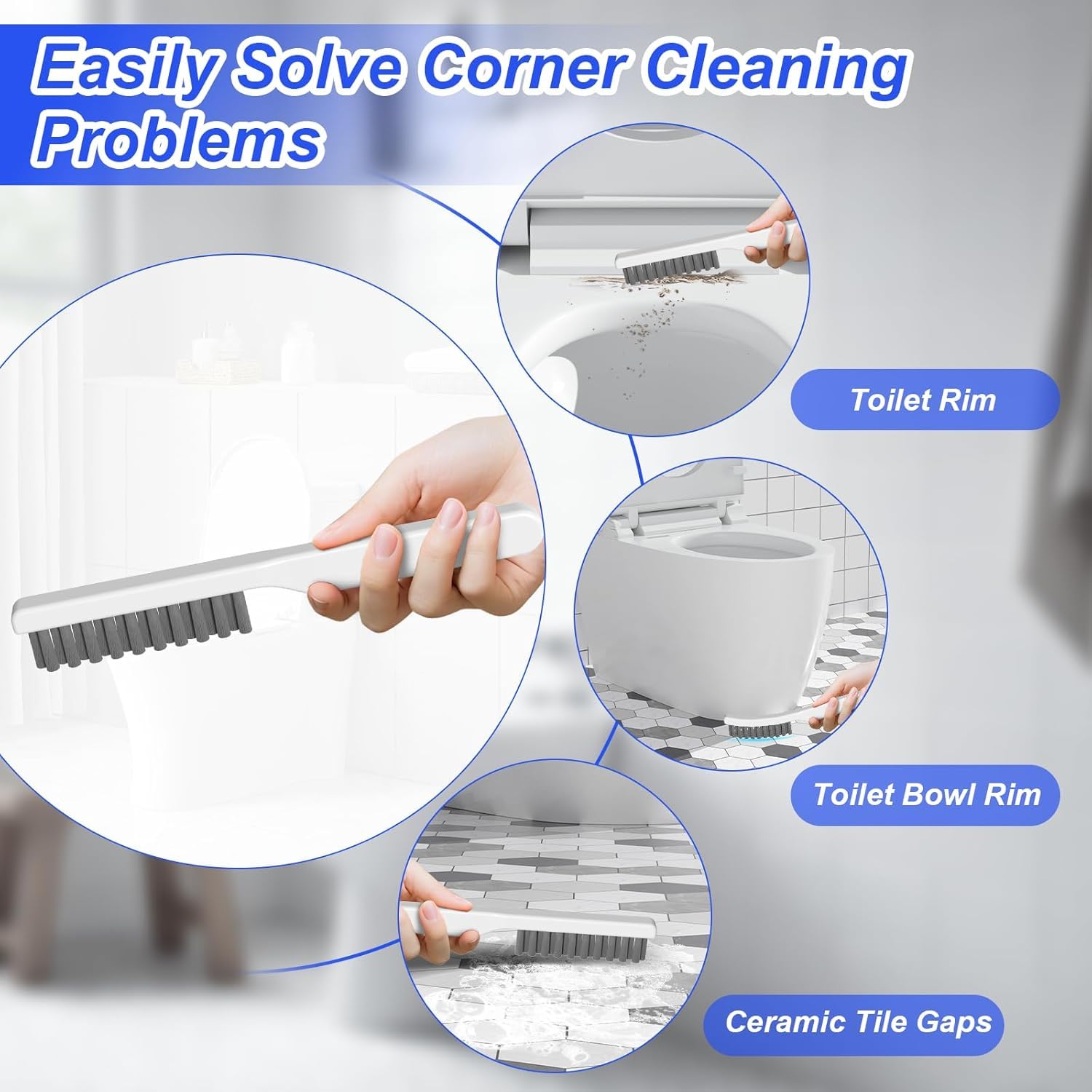 3 in 1 Toilet Brush and Plunger Set，Extended Handle Plunger,Heavy Duty Toilet Bowl Brush and Holder Hidden Toilet Plunger and Brush Set,Bathroom Cleaning Supplies (White)