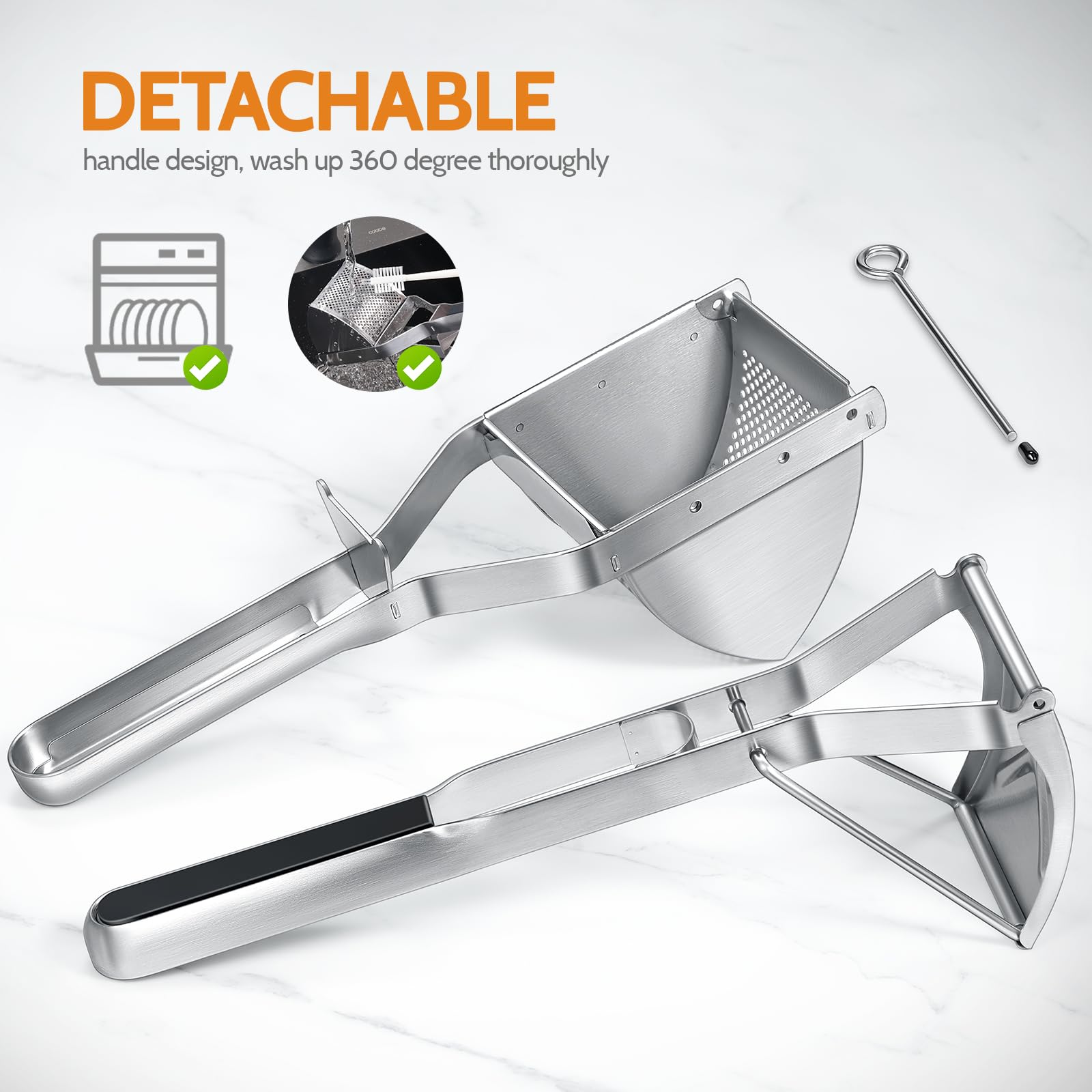 Potato Ricer, Sopito Stainless Steel Potato Masher for Commercial and Home Use Black