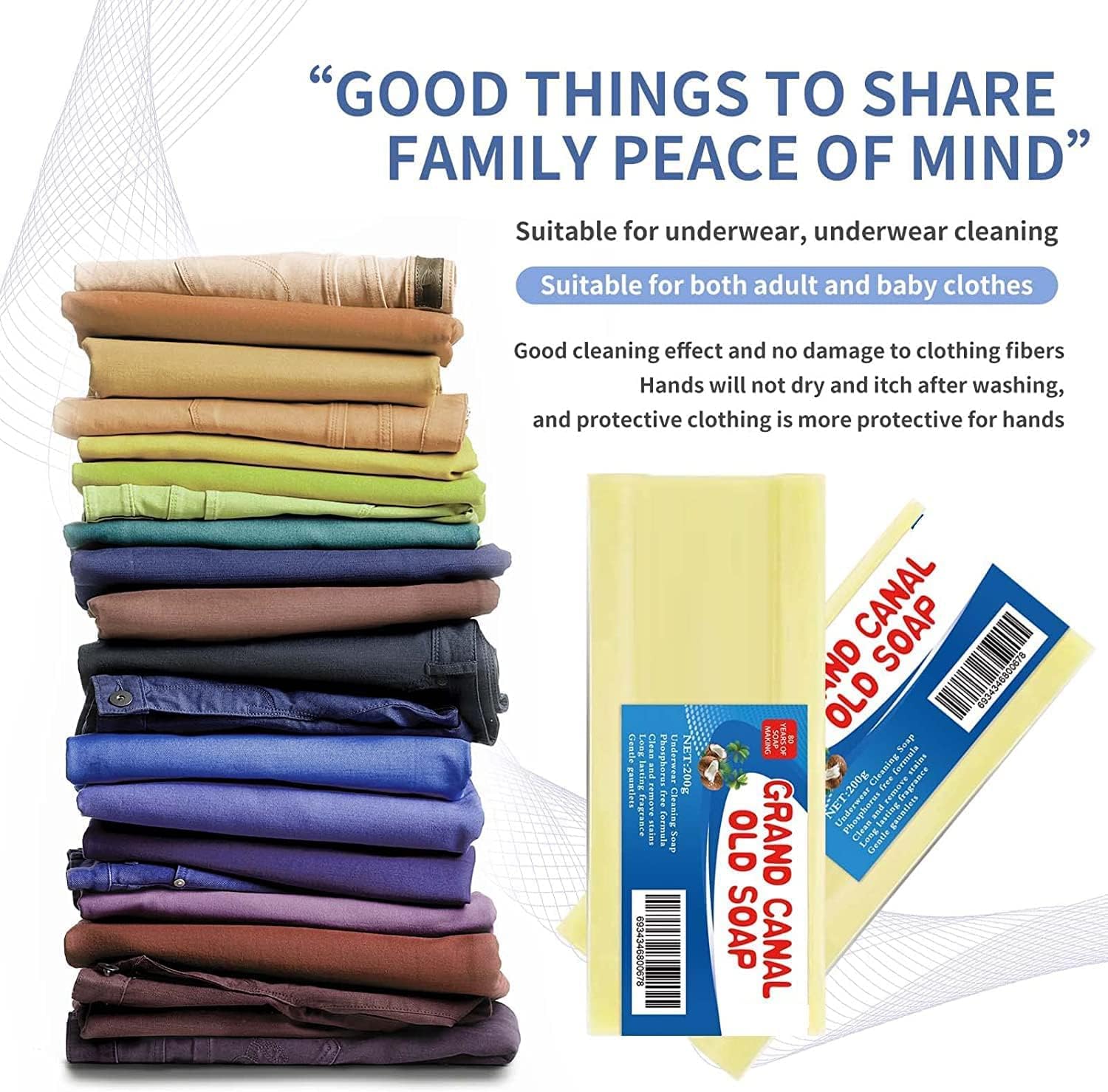 2Pcs Grand Canal Soap,Grand Canal Underwear Cleaning Soap, Laundry Stain Remover Bar, Gentle and Does Not Hurt Hands