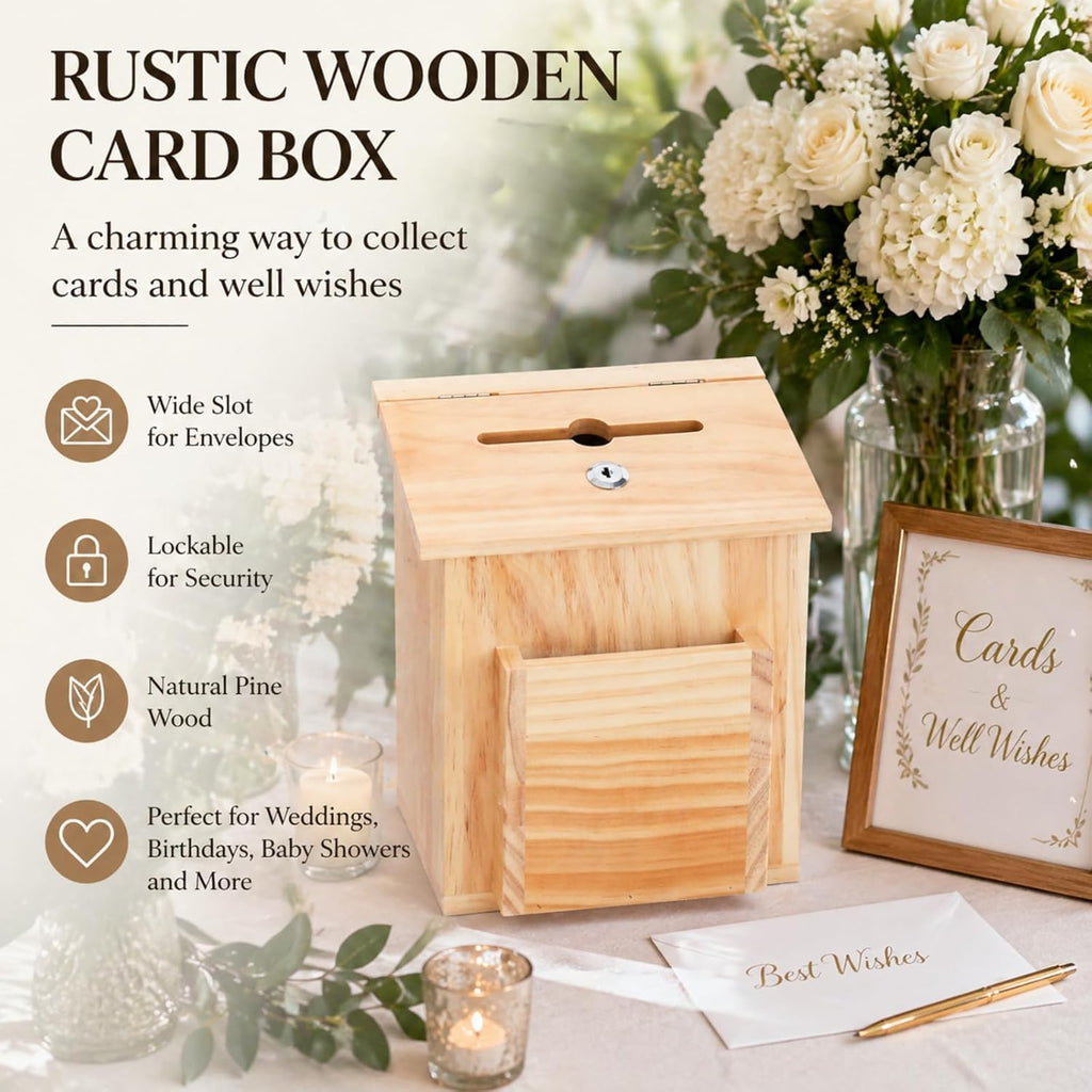 ZENFUN Wooden Suggestion Box with 50 Free Suggestion Cards, Natural Pinewood Ballot Comment Container Donation Box with Locking Hinged Lid for Countertop or Wall Mounted, 8.6" x 6.8" x 10"
